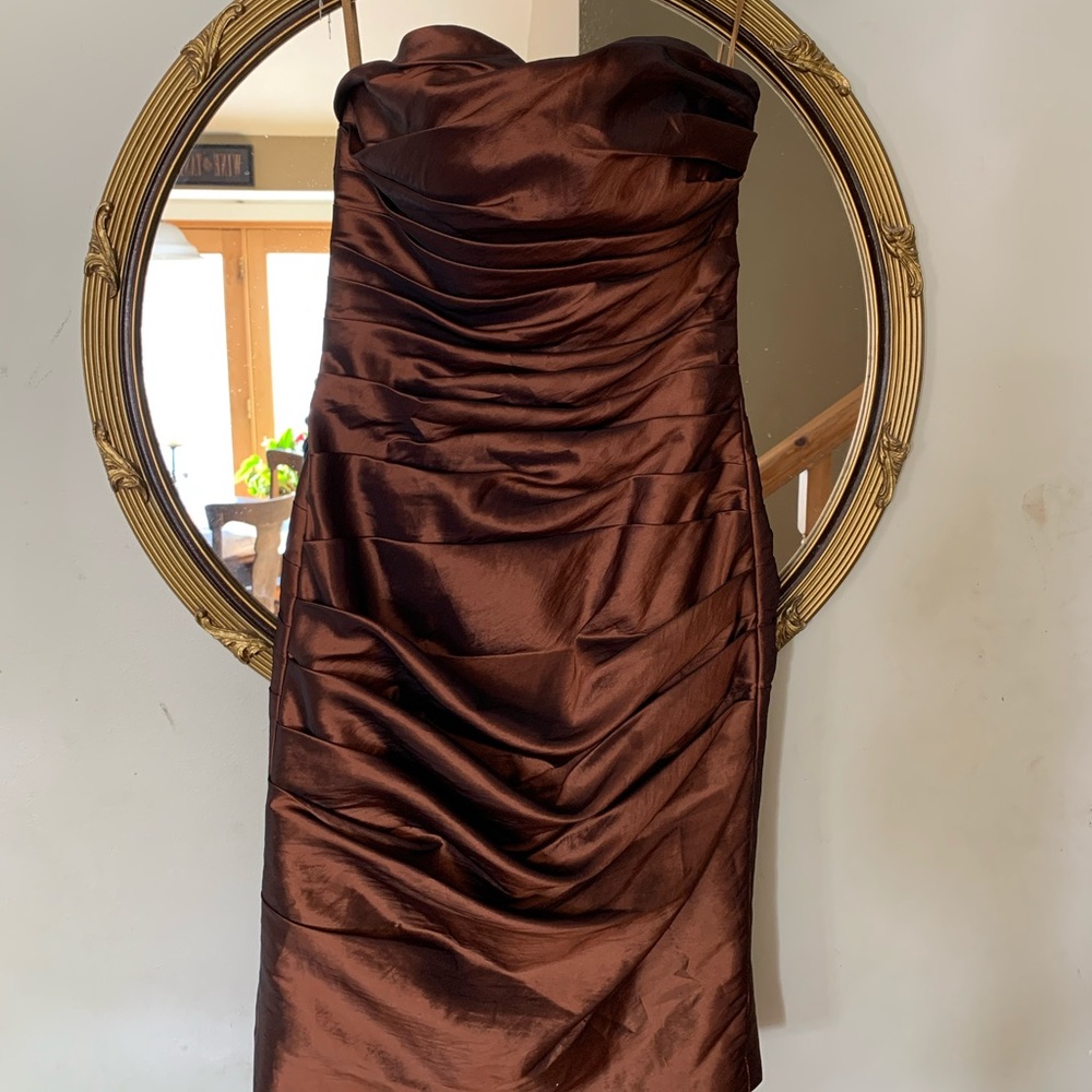 Brown strapless cocktail dress